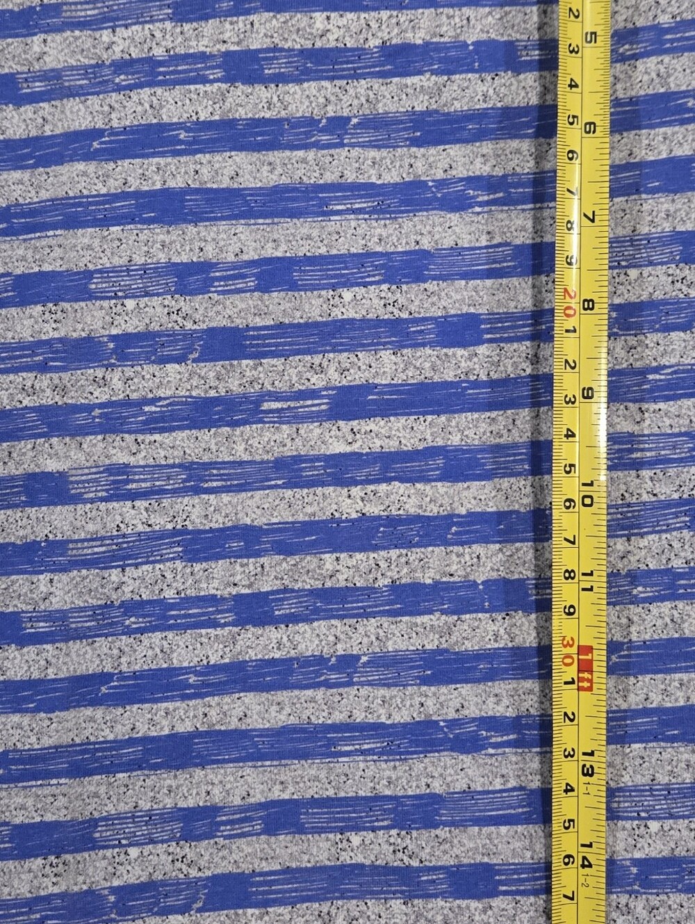 Knit Fabric: Blue And Silver Textured Stripes Cotton Lycra Fabric 50cmxWOF